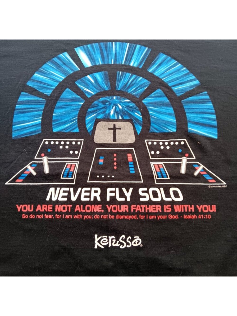Christian T-Shirt 3XL Kerusso Isaiah 41:10 Never Fly Solo Fruit Of Loom Black